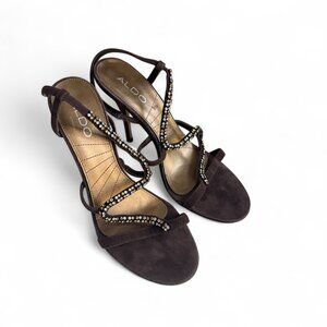 Vintage Aldo Brown Suede Rhinestone Heels 38